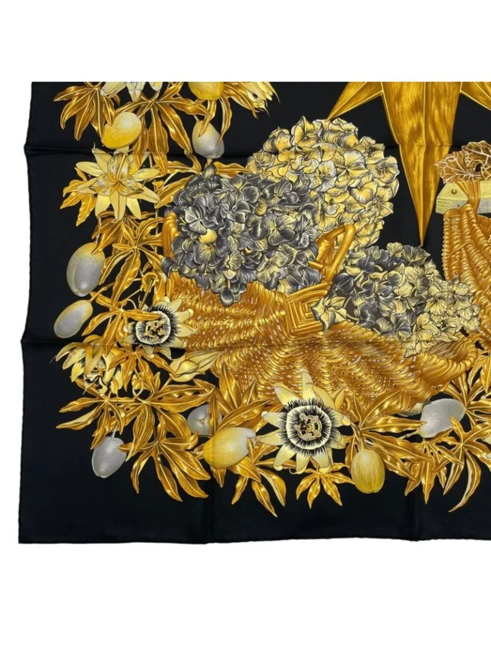 Hermes Scarf Silk Carre 90 Passiflores Passion Flower Black - Picture 4 of 9